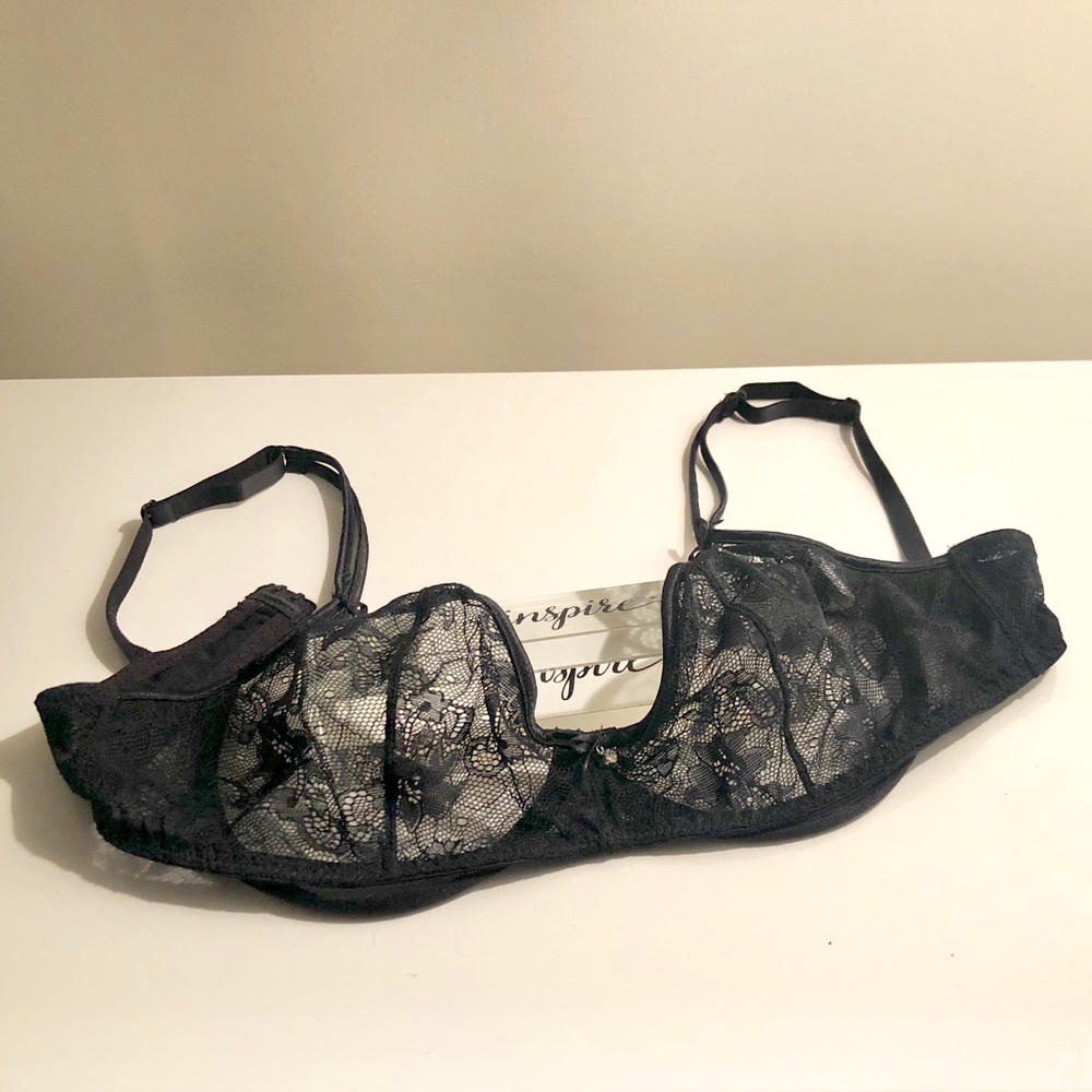 Frederick of Hollywood unlined black lace bra